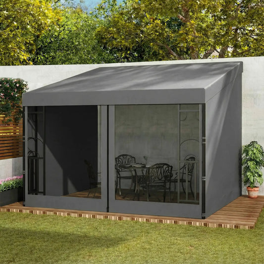 10' x 10' Wall Pergola, Outdoor Gazebo With Curtains, Dark Grey Pergolas Dark Grey at Gallery Canada