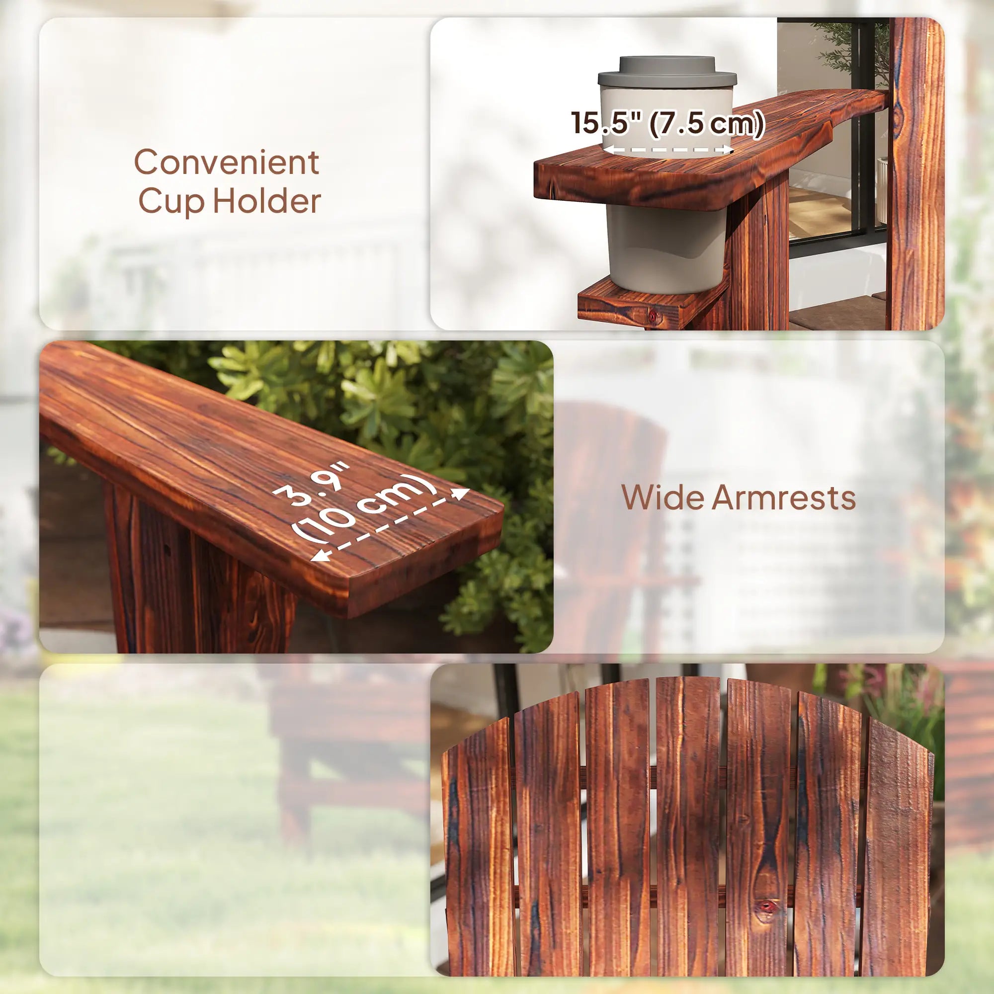Classic Adirondack Chair, Garden Deck Chair with Cup Holder, Brown Patio Chairs at Gallery Canada