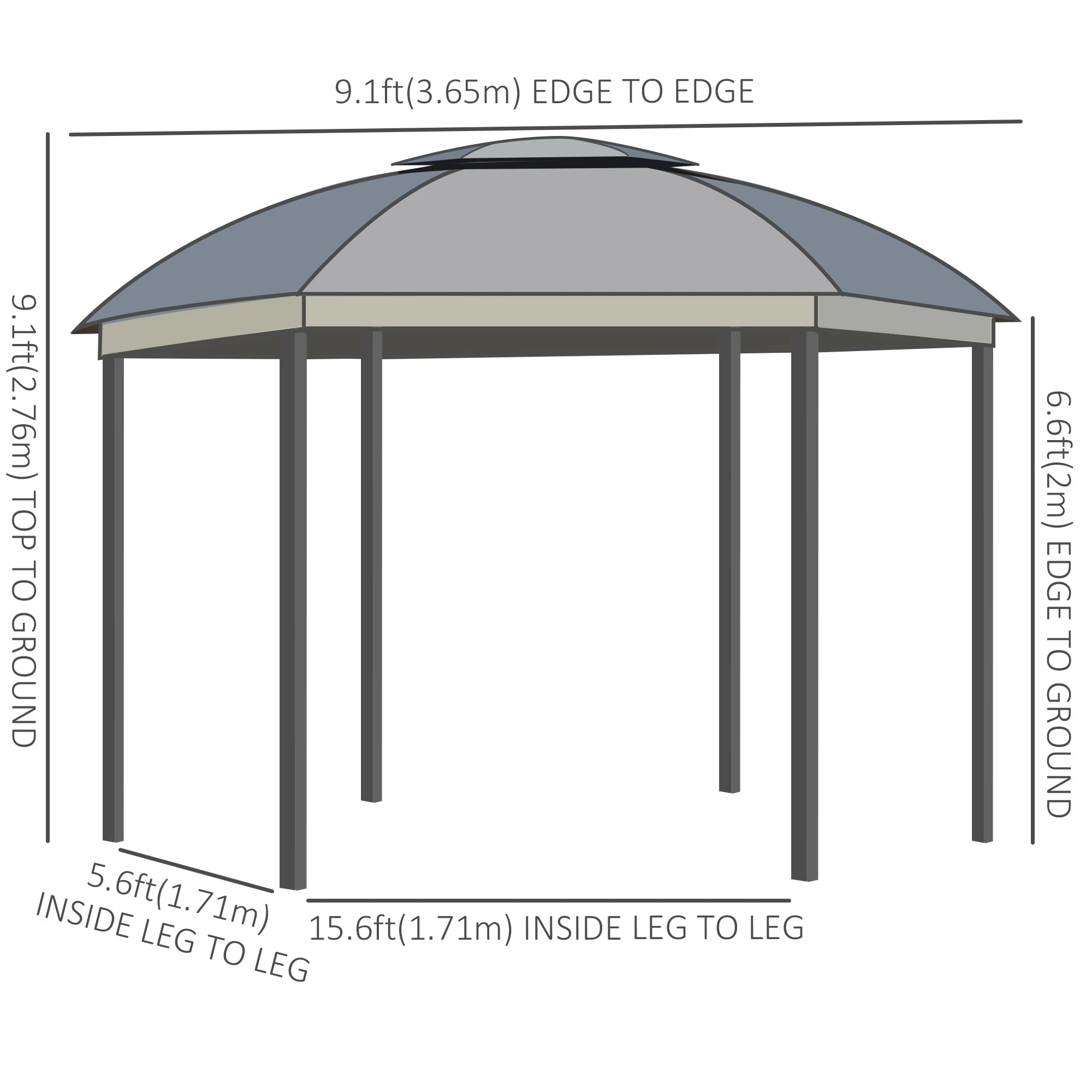 12' x 12' Outdoor Gazebo, Dome Canopy, Netting Sidewalls, Dark Grey Gazebos at Gallery Canada
