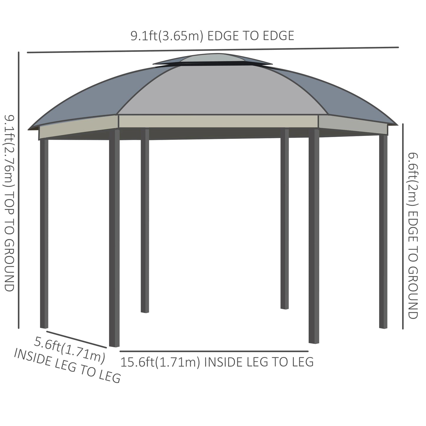 12' x 12' Outdoor Gazebo, Dome Canopy, Netting Sidewalls, Dark Grey Gazebos at Gallery Canada