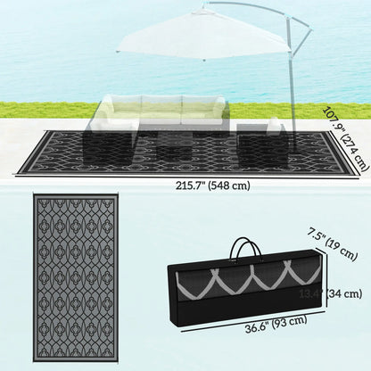 9' x 18' Outdoor RV Rug, Reversible Patio Floor Mat, Black and Grey Garden Decor at Gallery Canada