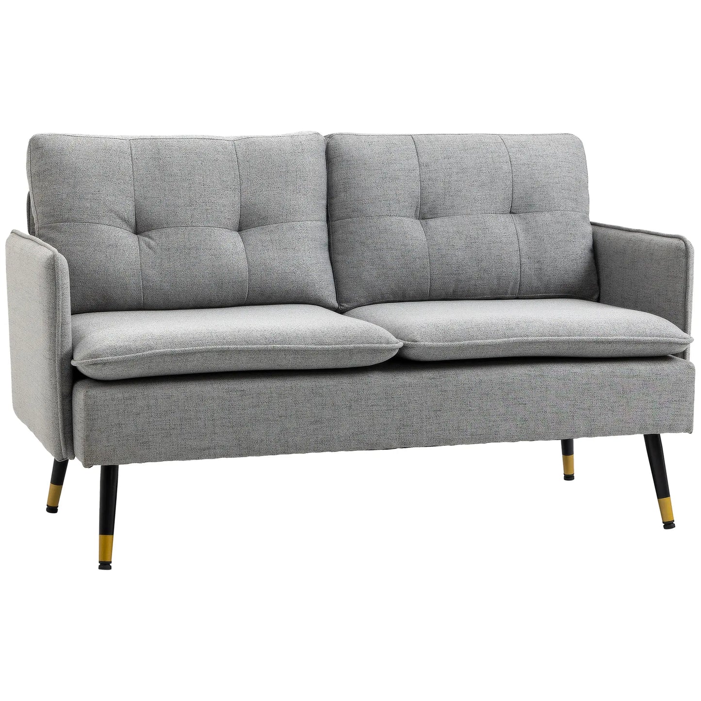 Linen Loveseat Sofa With Steel Legs, 55 Inch, Grey 2-Seater Sofas Grey at Gallery Canada
