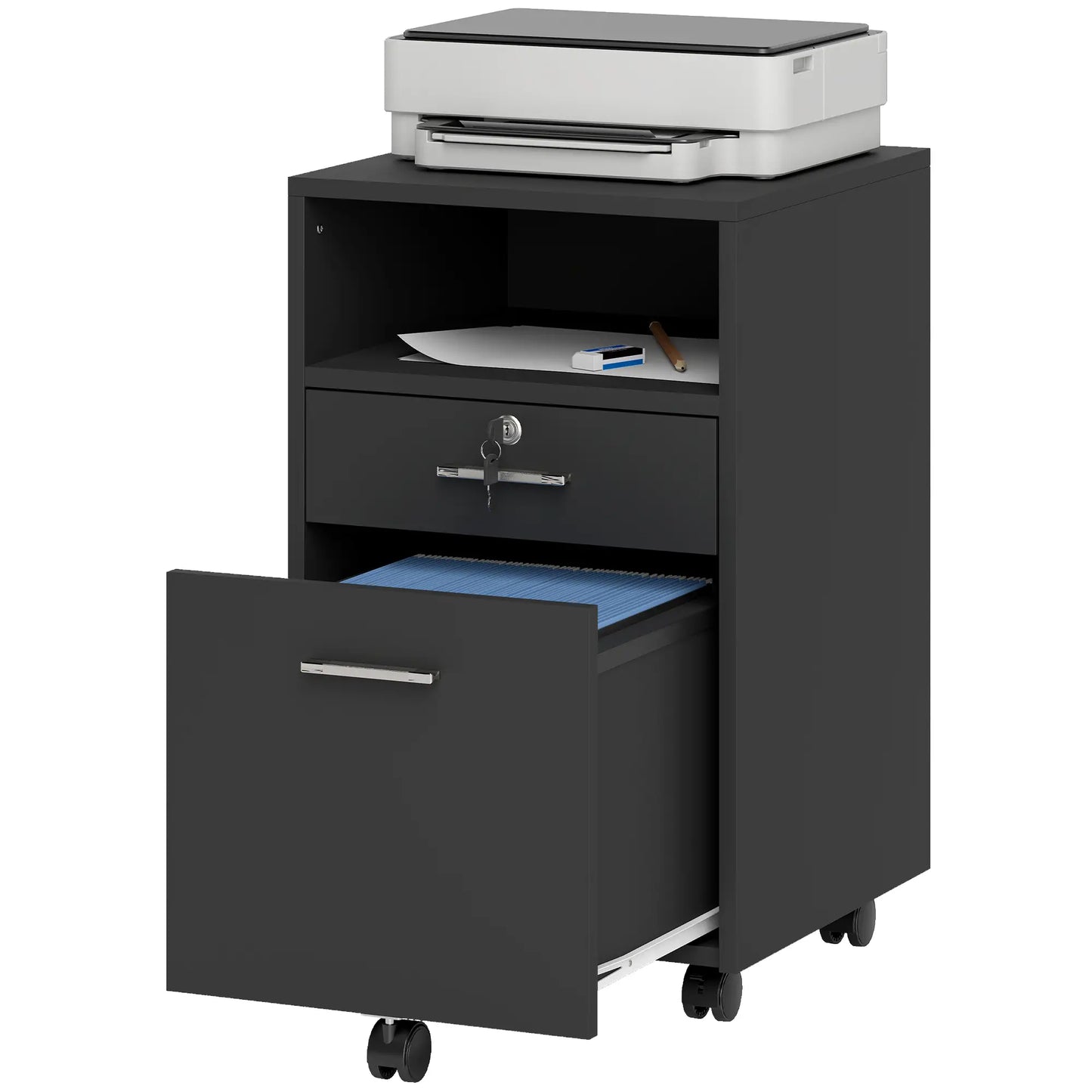 Small 2-Drawer Filing Cabinet, Lockable, on Wheels, A4 Letter Size, Black Office Cabinets & Cupboards at Gallery Canada