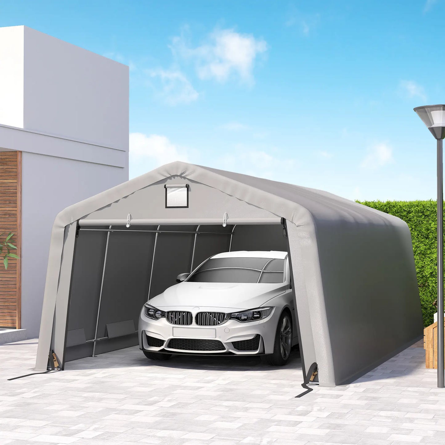 12' x 20' Portable Garage, Heavy Duty Carport Canopy, Light Grey Car Shelters at Gallery Canada