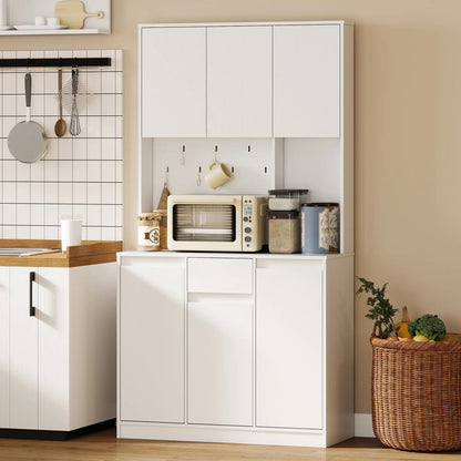 71 Inch Pantry Cabinet with Charging Station, Microwave Stand, Pegboard, White Kitchen Pantry Cabinets at Gallery Canada