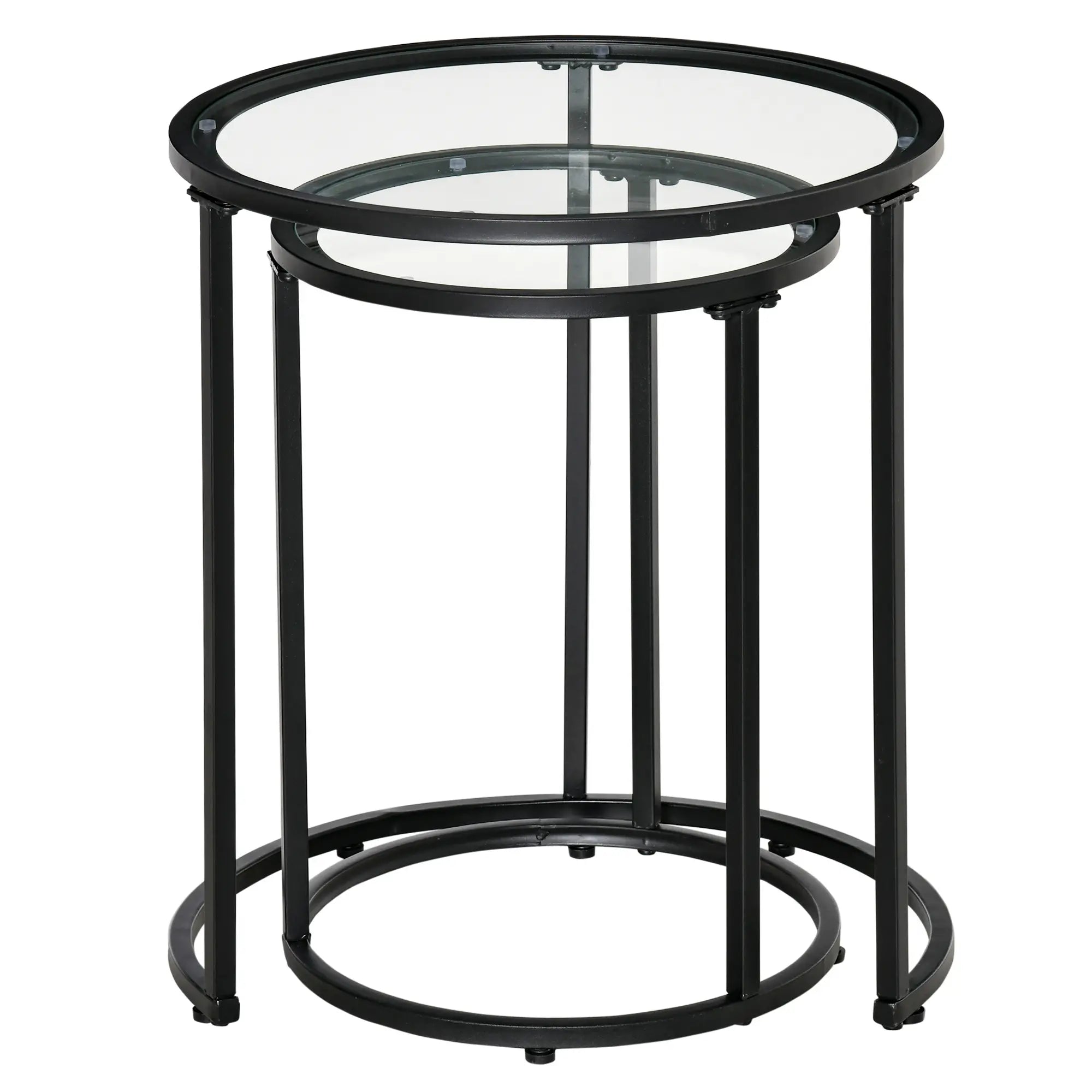 Set of 2 Nesting Coffee Tables, Round Side Table with Tempered Glass Top, Black Side Tables at Gallery Canada