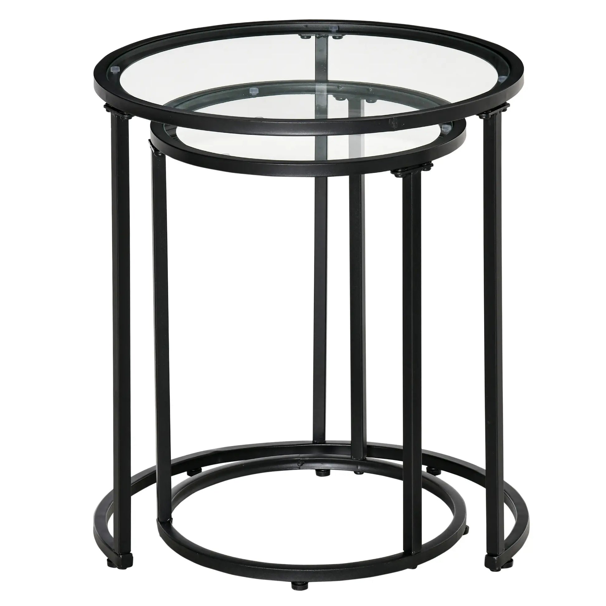 Set of 2 Nesting Coffee Tables, Round Side Table with Tempered Glass Top, Black Side Tables at Gallery Canada