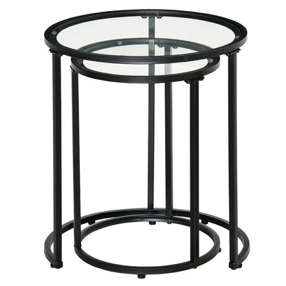 Set of 2 Nesting Coffee Tables, Round Side Table with Tempered Glass Top, Black Side Tables at Gallery Canada