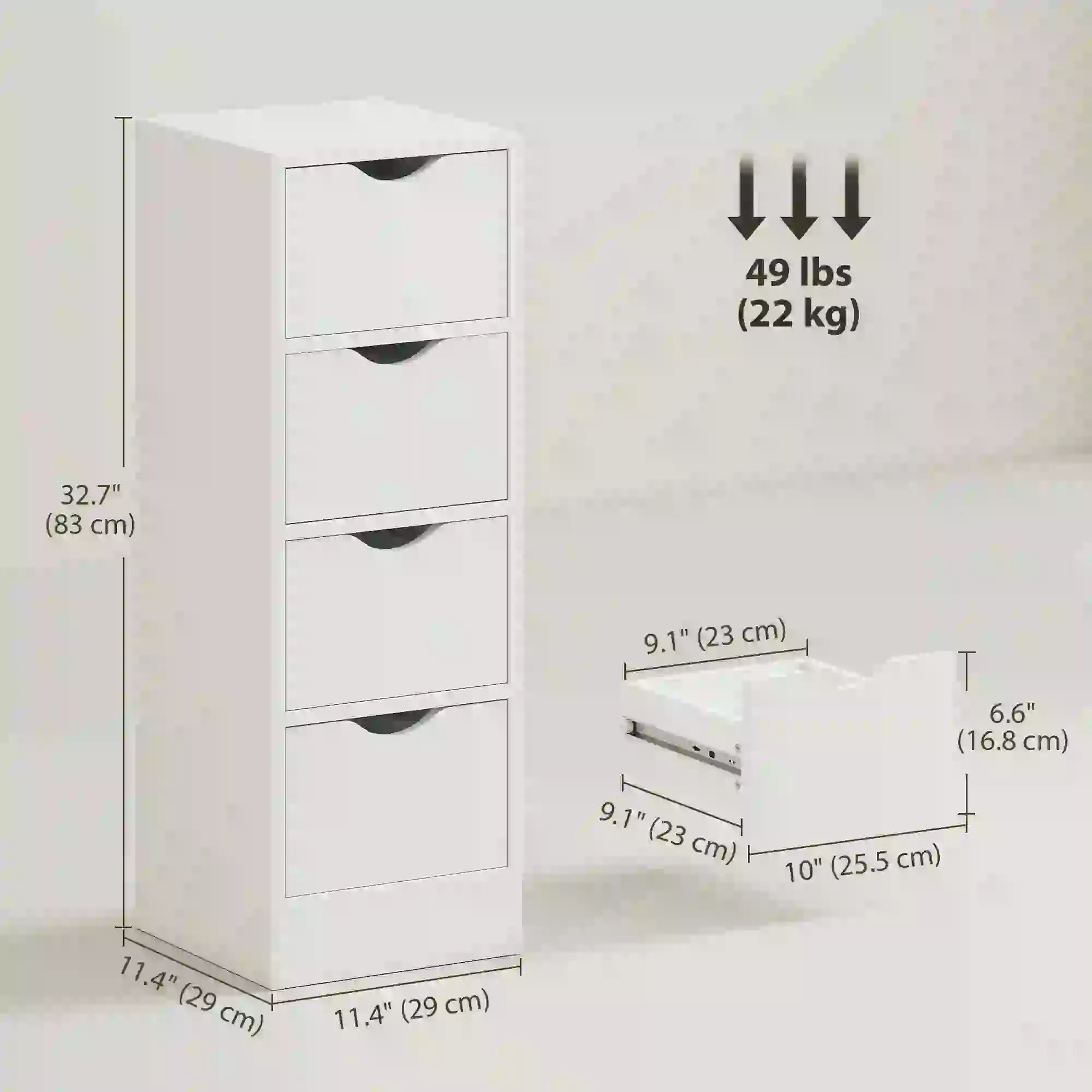 4-Drawer Bathroom Cabinet, Freestanding Narrow Storage, White Bathroom Cabinets at Gallery Canada