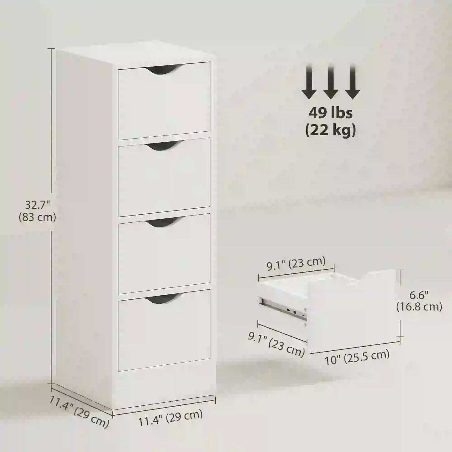 4-Drawer Bathroom Cabinet, Freestanding Narrow Storage, White Bathroom Cabinets at Gallery Canada