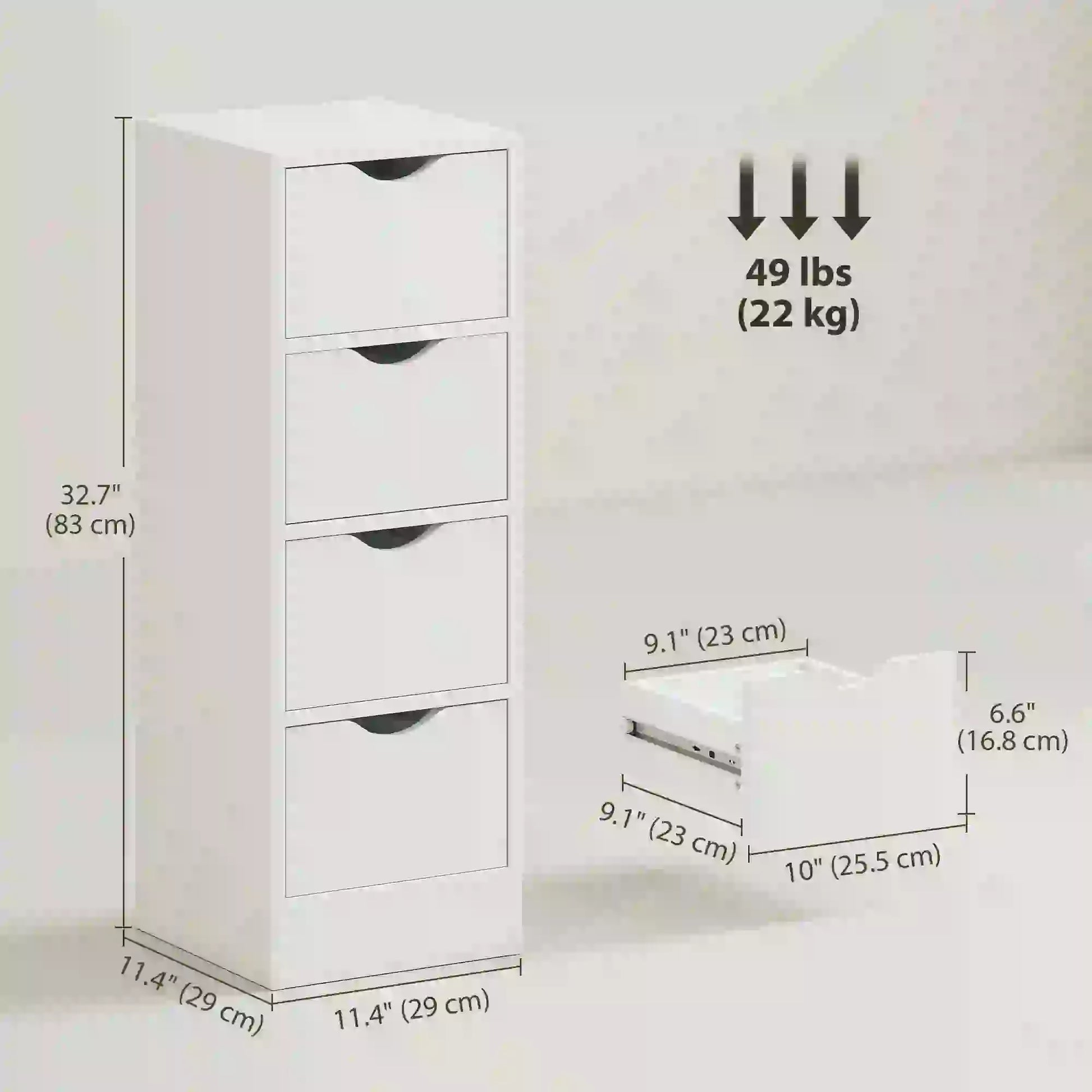 4-Drawer Bathroom Cabinet, Freestanding Narrow Storage, White Bathroom Cabinets at Gallery Canada