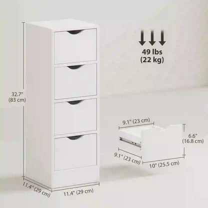 4-Drawer Bathroom Cabinet, Freestanding Narrow Storage, White Bathroom Cabinets at Gallery Canada
