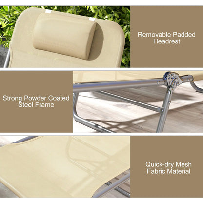 Ensemble de chaises longues pliantes pour extérieur, 2 chaises de bronzage inclinables, dossier réglable en 5 positions, marron