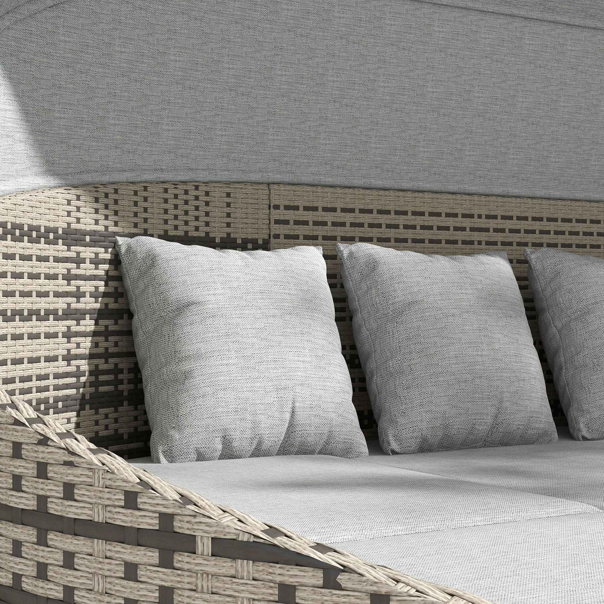 4-Piece PE Wicker Round Daybed, Outdoor Rattan Lounge Set, Light Grey Daybeds at Gallery Canada