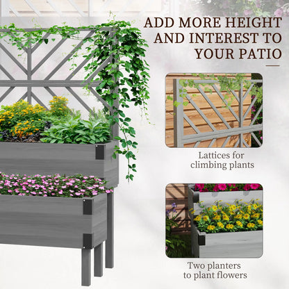 Raised Garden Bed with Trellis, 2 Tier Wooden Planter Box, Grey Elevated Garden Beds at Gallery Canada