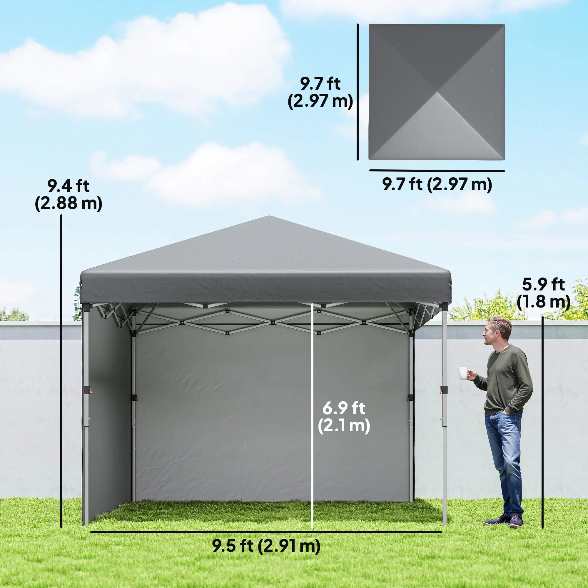 10' x 10' Pop Up Canopy With Sidewalls, Roller Bag, Height Adjustable, Grey Pop Up Canopies at Gallery Canada