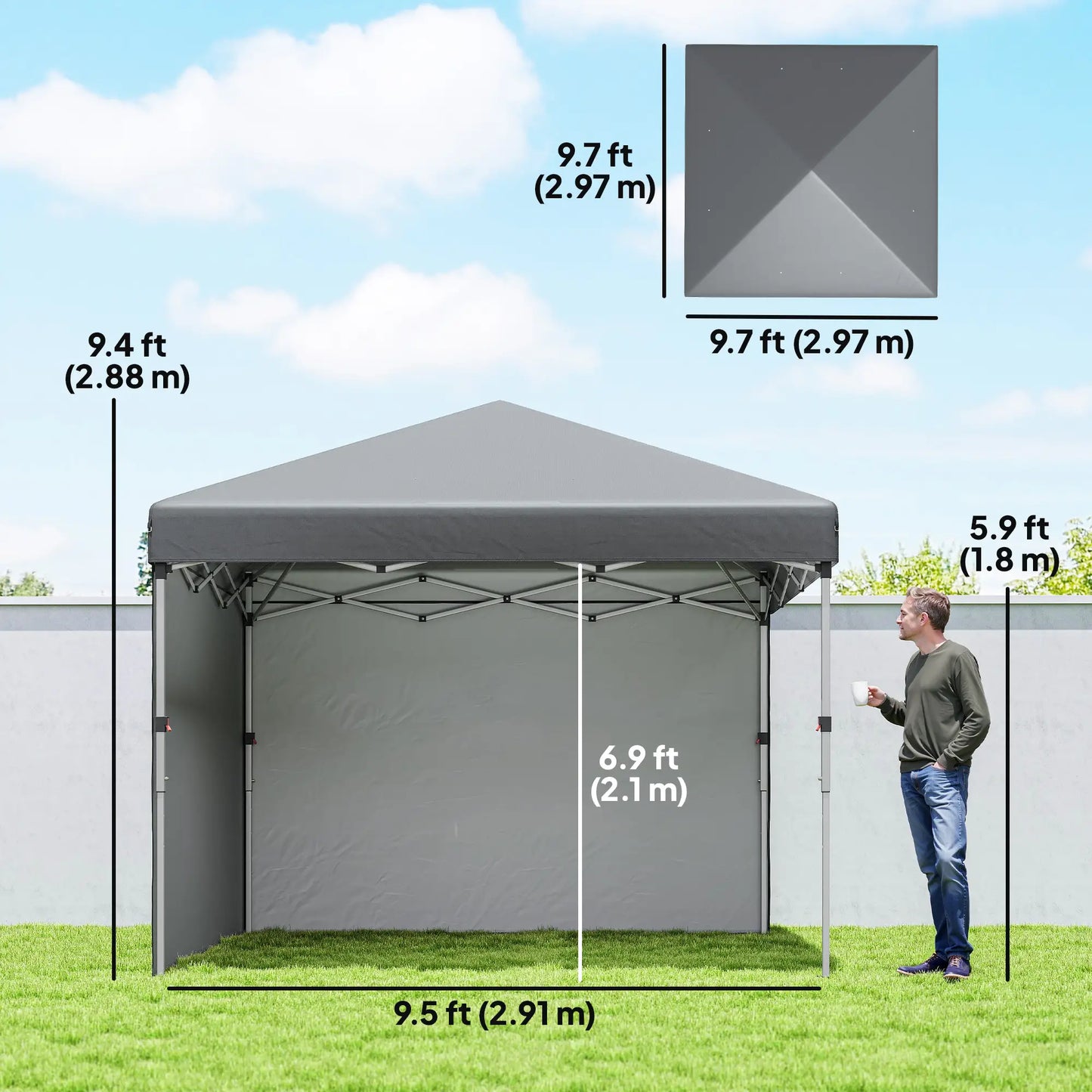 10' x 10' Pop Up Canopy With Sidewalls, Roller Bag, Height Adjustable, Grey Pop Up Canopies at Gallery Canada