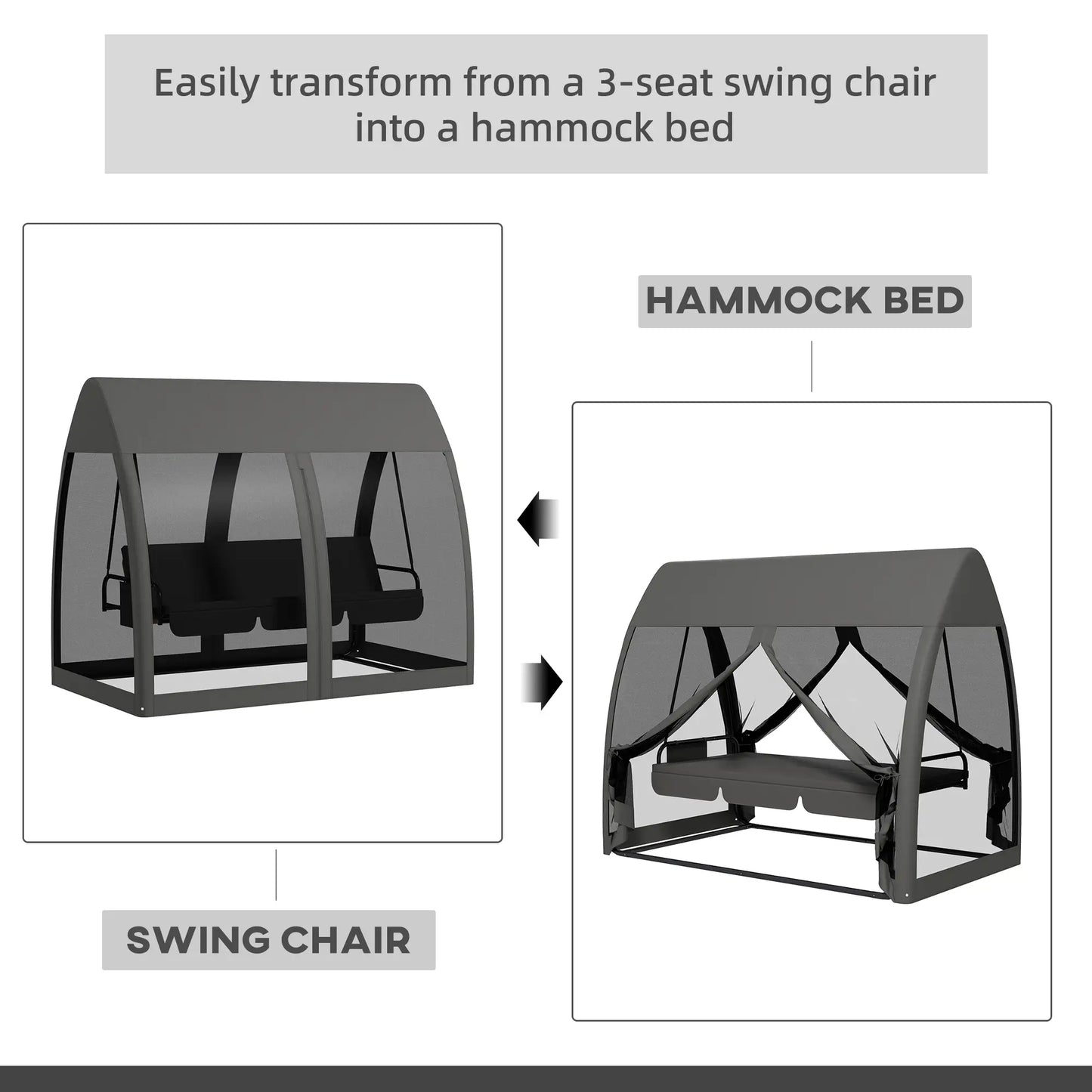 3-Seater Outdoor Swing Chair, Steel Stand, Canopy Netting, Dark Grey Porch Swings with Canopy at Gallery Canada