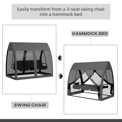 3-Seater Outdoor Swing Chair, Steel Stand, Canopy Netting, Dark Grey Porch Swings with Canopy at Gallery Canada