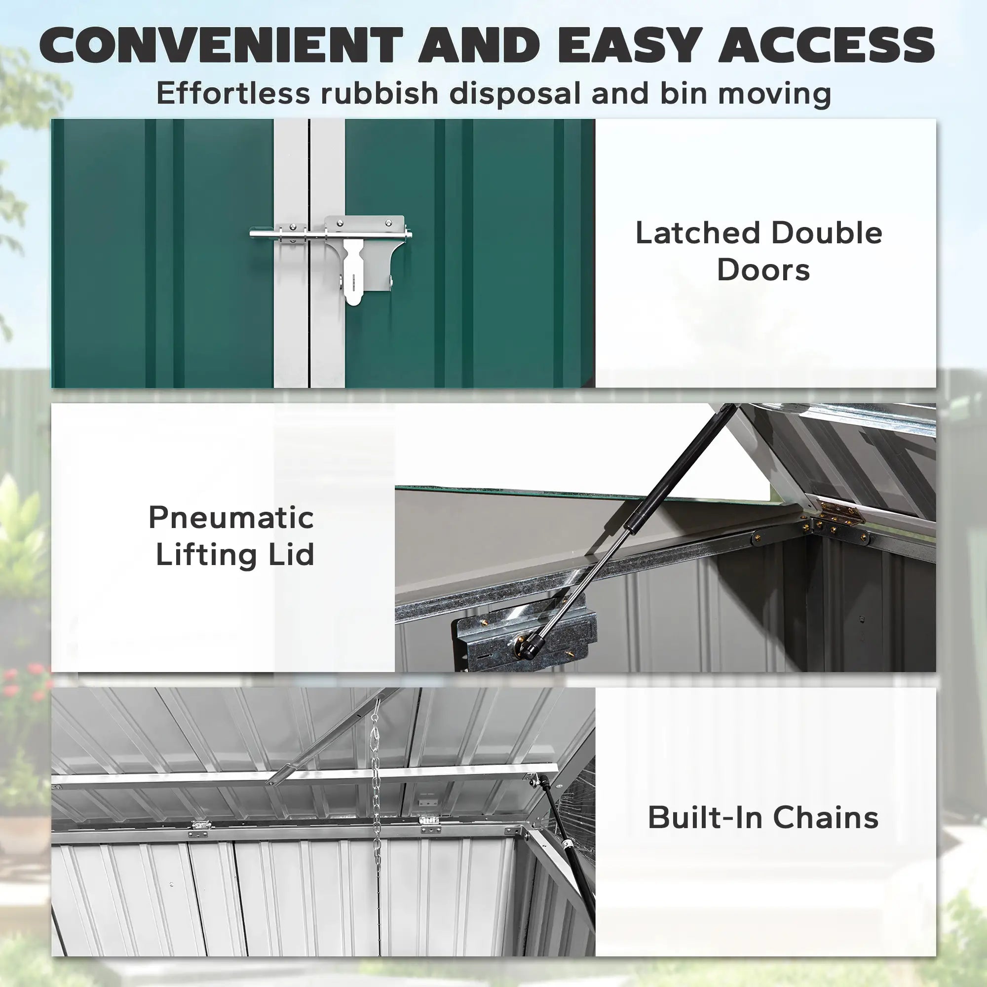 Outdoor Steel Wheelie Trash Can Storage Shed, Double Door Lid Rubbish Cover Sheds at Gallery Canada