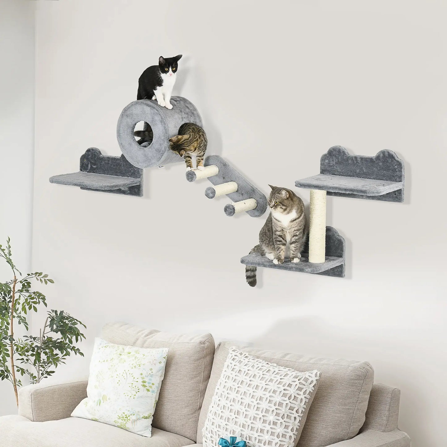 4 Pcs 9.3" H Cat Wall Shelves, Pet Climbing Shelf Set, Grey Cat Climbing Wall at Gallery Canada