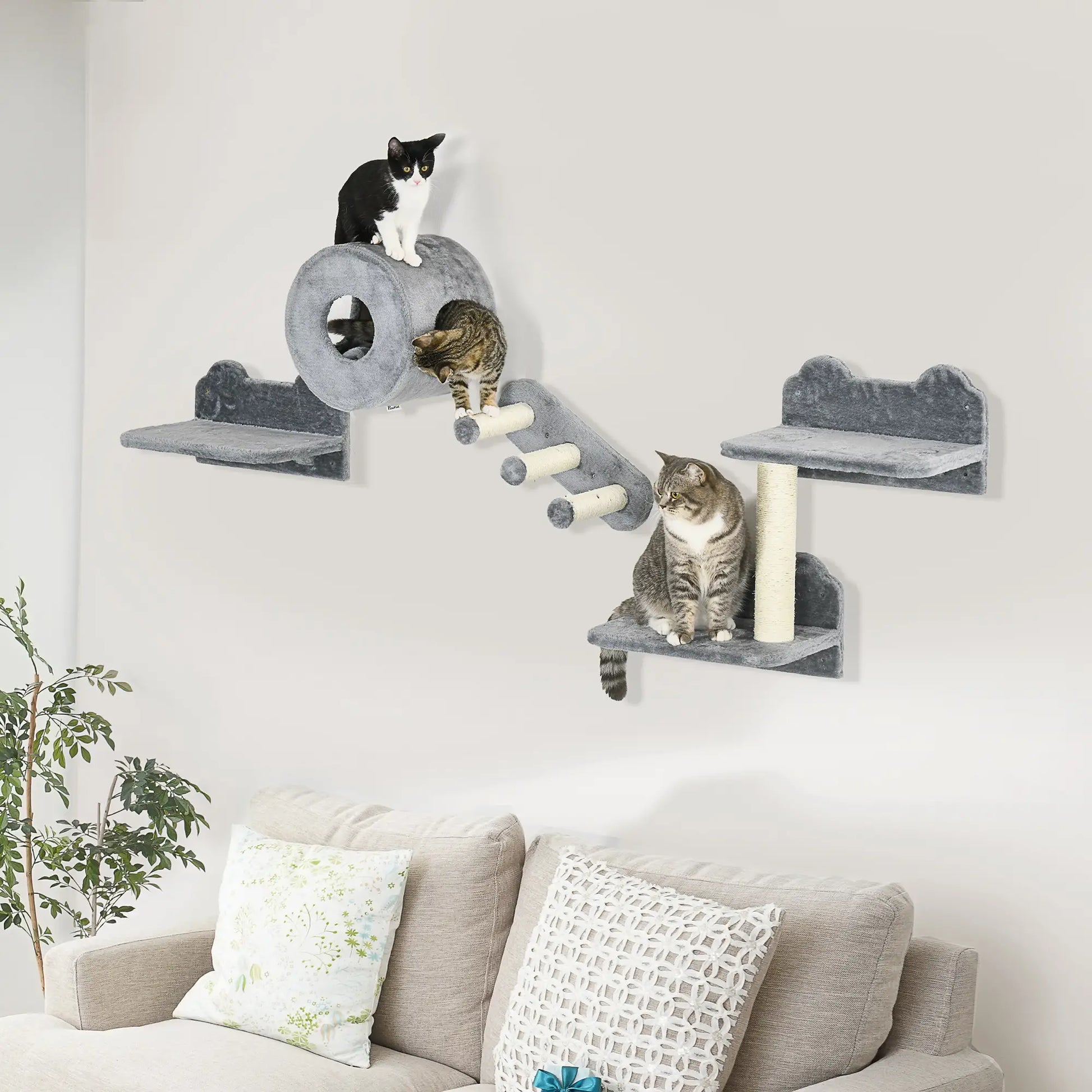 4 Pcs 9.3" H Cat Wall Shelves, Pet Climbing Shelf Set, Grey Cat Climbing Wall at Gallery Canada