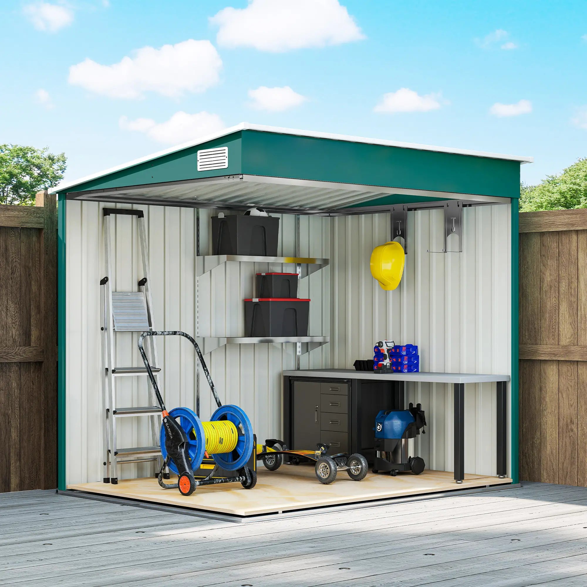 5'x7' Galvanized Metal Shed, With Sliding Door, 2 Vents, Green Sheds at Gallery Canada