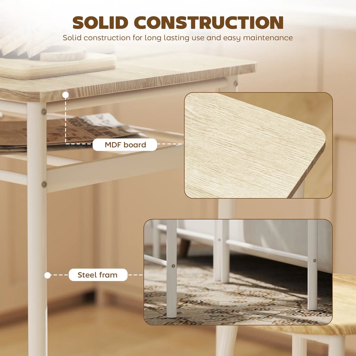 3-Piece Counter Height Bar Table Set, 1 Table 2 Stools, White Oak, White Bar Sets at Gallery Canada