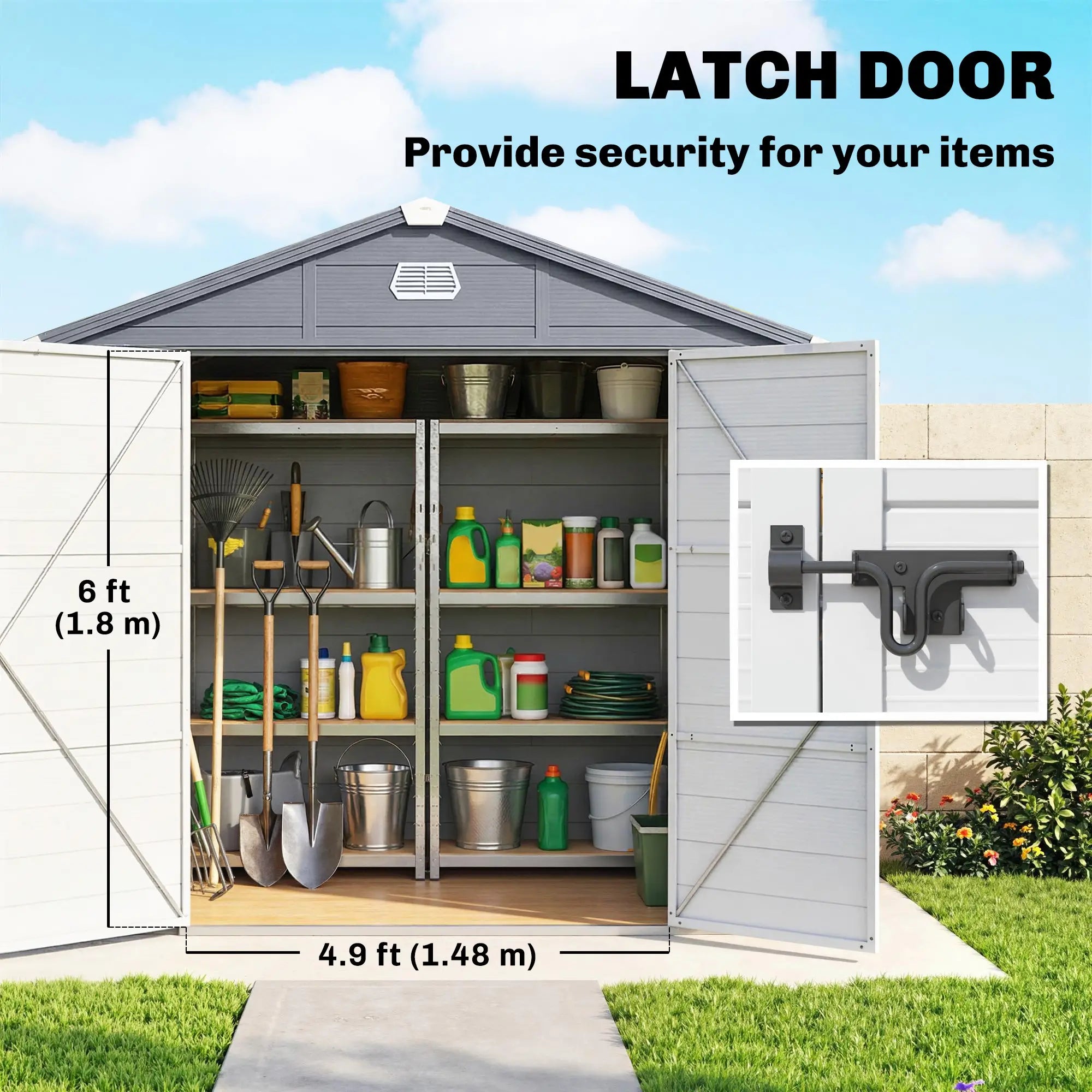 8' x 6' Plastic Garden Storage Shed, Latch Door, Vents, Dark Grey Sheds at Gallery Canada