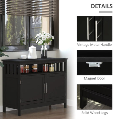 Kitchen Sideboard, Wooden Storage Cabinet, 2-Level Shelf, Black Bar Cabinets at Gallery Canada