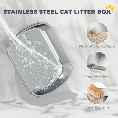 XL Stainless Steel Cat Litter Box with Lid, Enclosed, Scoop Included Cat Litter Box Enclosures at Gallery Canada