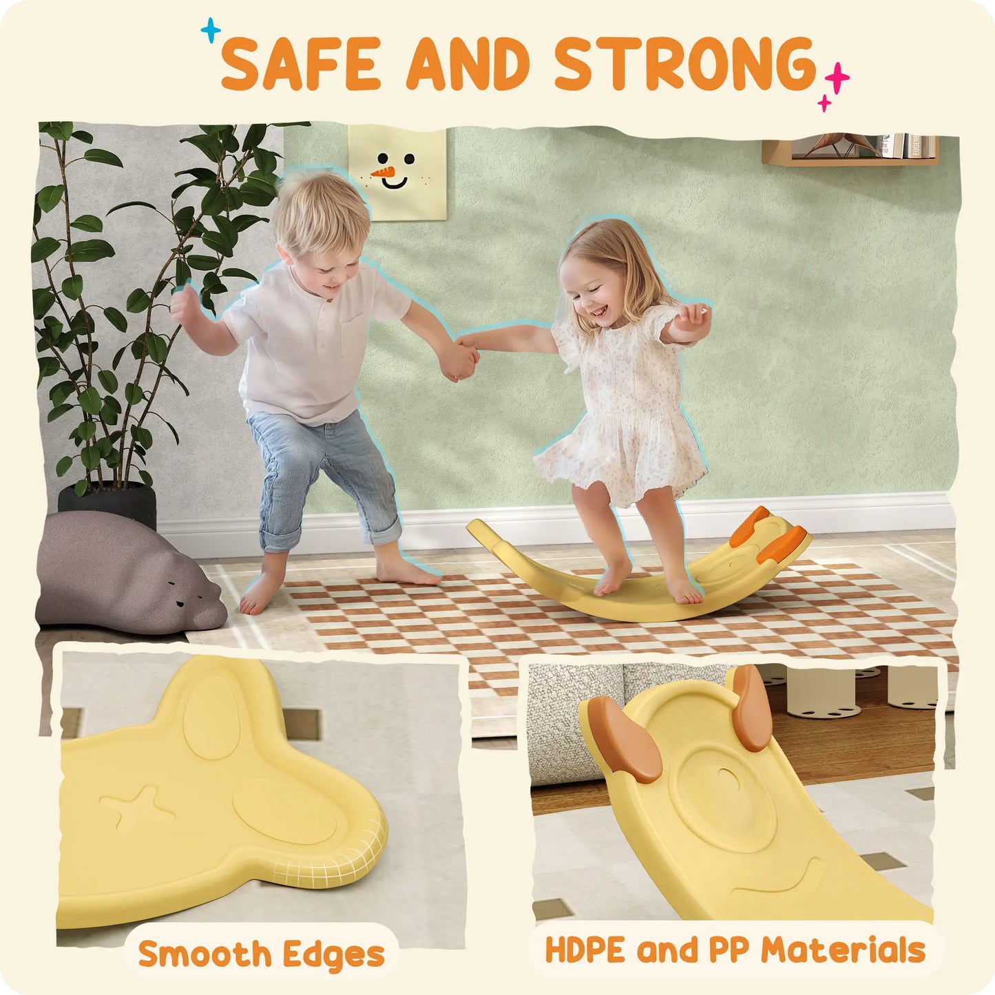 24,4" Planche d'équilibre pour enfants, planche oscillante, âges 3-6, jaune