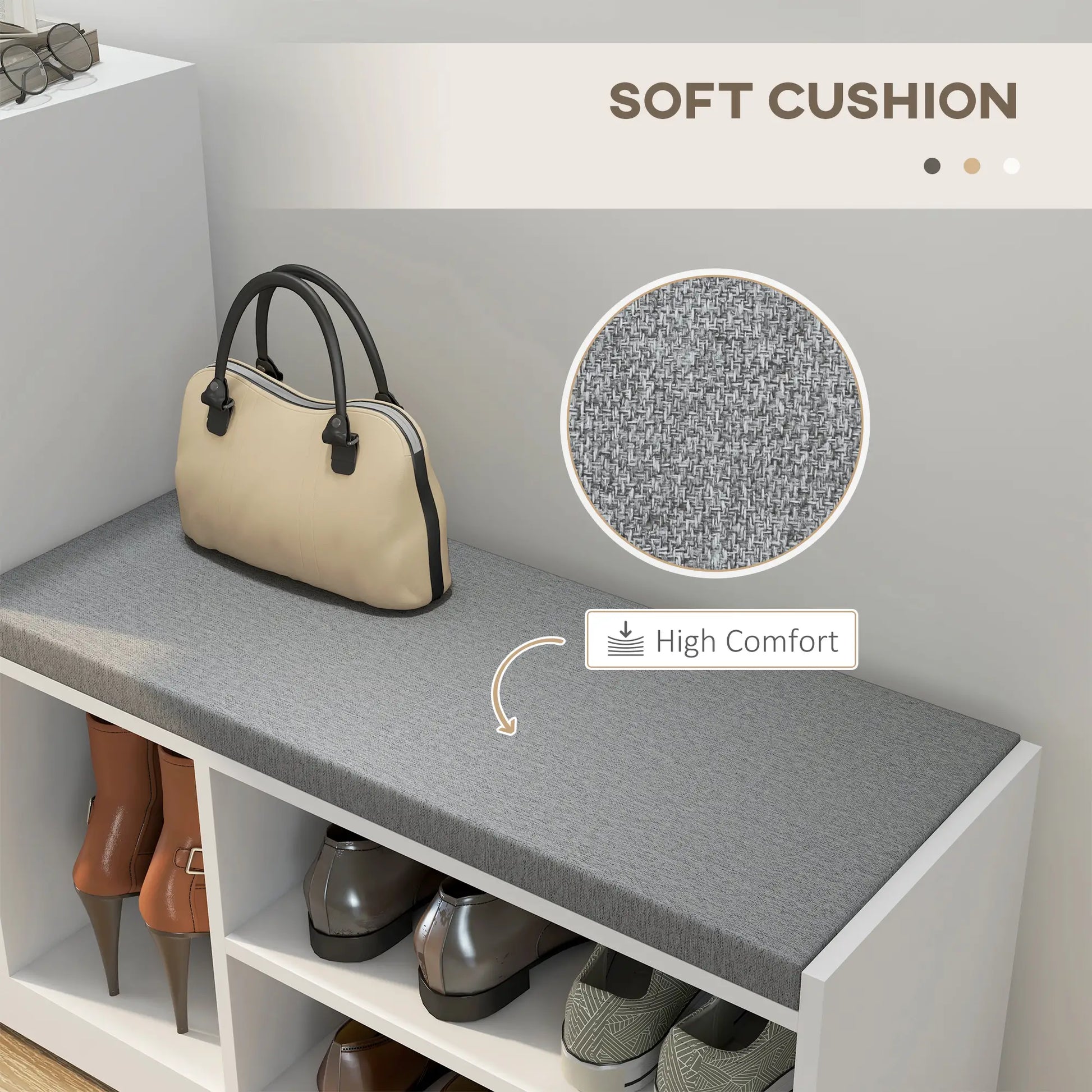 Upholstered Shoe Storage Bench With Seat, Drawer, 6 Shelves, White Shoe Storage Cabinets & Racks at Gallery Canada