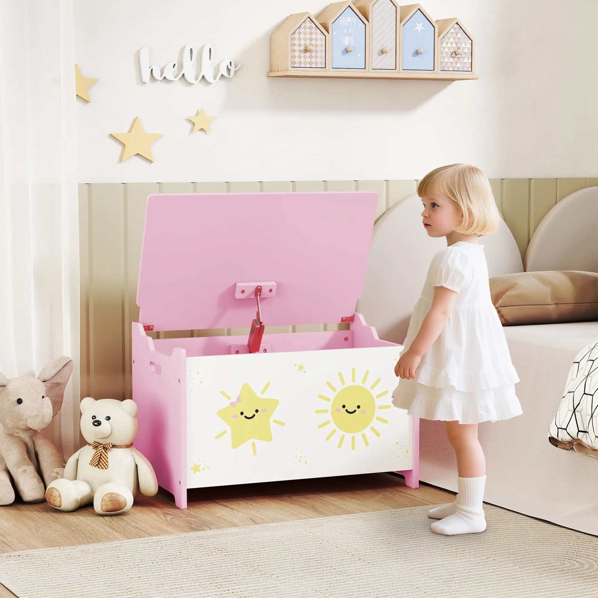Toy Chest with Lid, Safety Hinges, Groove Handles, Pink Baby & Kids Storage at Gallery Canada