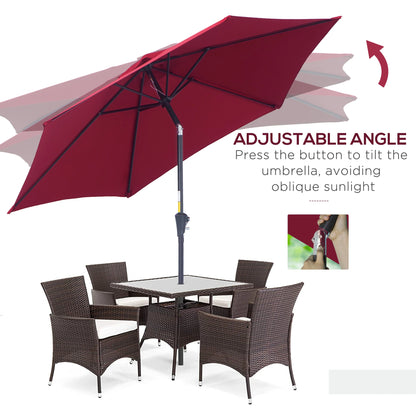 8.5FT Round Garden Parasol, 6 Ribs, Tilt Canopy with Crank Handle, Wine Red Sun Umbrellas at Gallery Canada