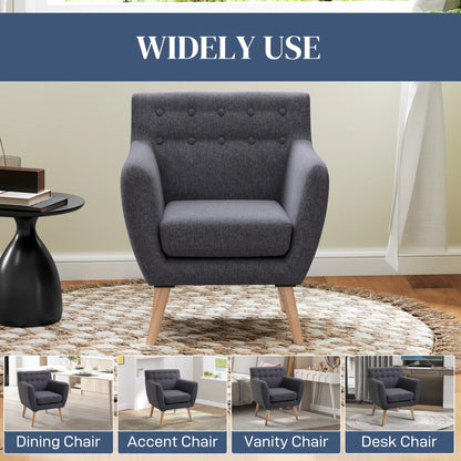 Mid-Century Modern Linen Armchair, Wood Frame, Thick Padding, Dark Grey Accent Chairs at Gallery Canada