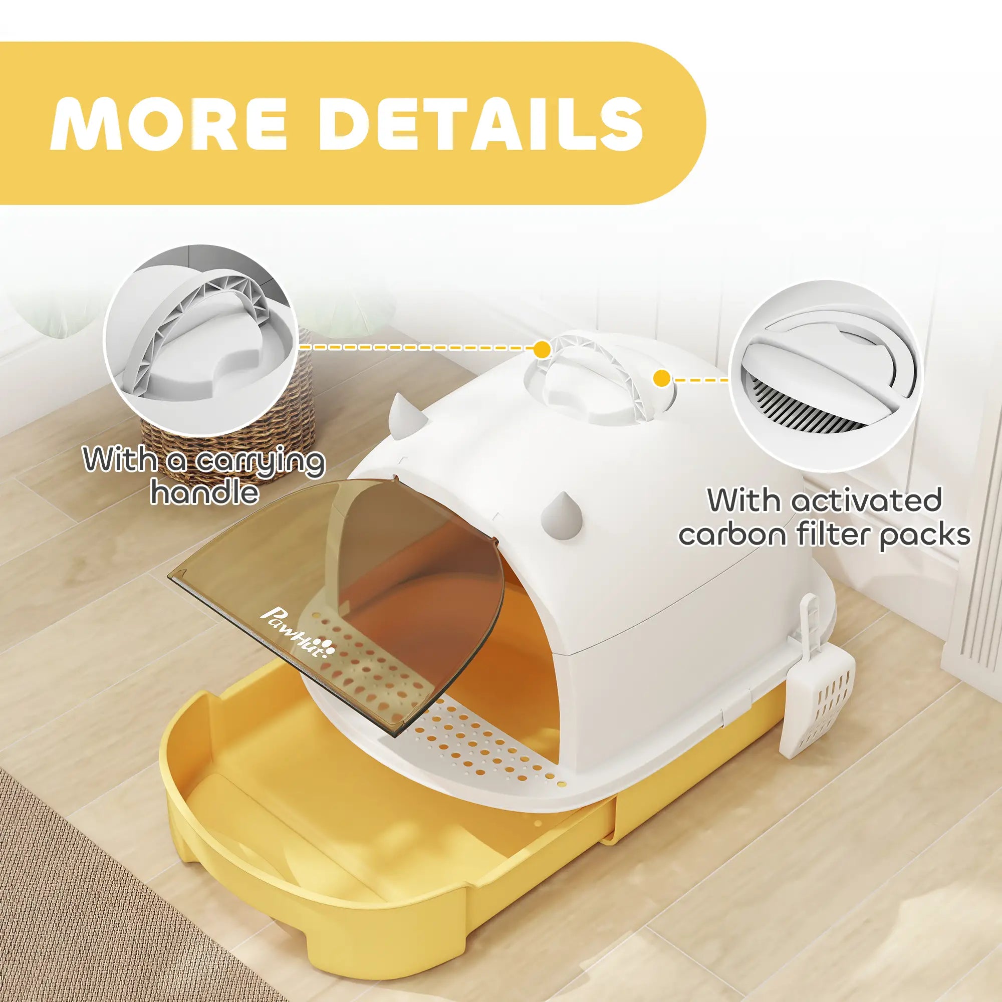 Cat Litter Box With Lid, Front Door Flap, Scoop, Handle, Yellow Cat Litter Box Enclosures at Gallery Canada