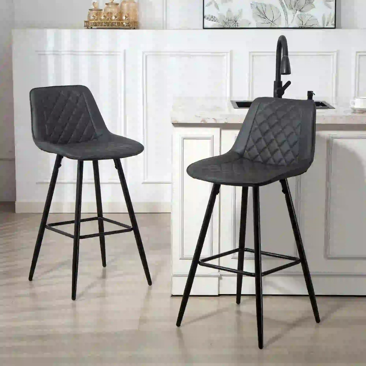 PU Leather Counter Height Bar Chairs Set of 2, 27.75" Bar Stools, Black Bar Stools at Gallery Canada