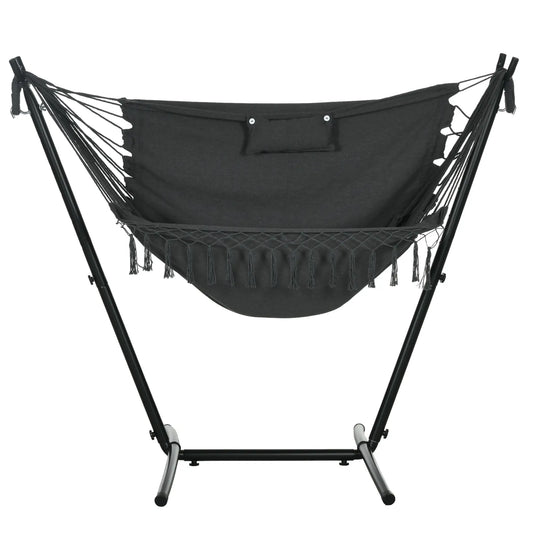 Outdoor Hammock Chair With Stand, Side Pocket And Headrest, Dark Grey Patio Swings with Stand Black, Dark Grey at Gallery Canada