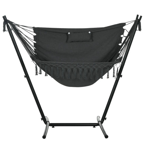 Outdoor Hammock Chair With Stand, Side Pocket And Headrest, Dark Grey