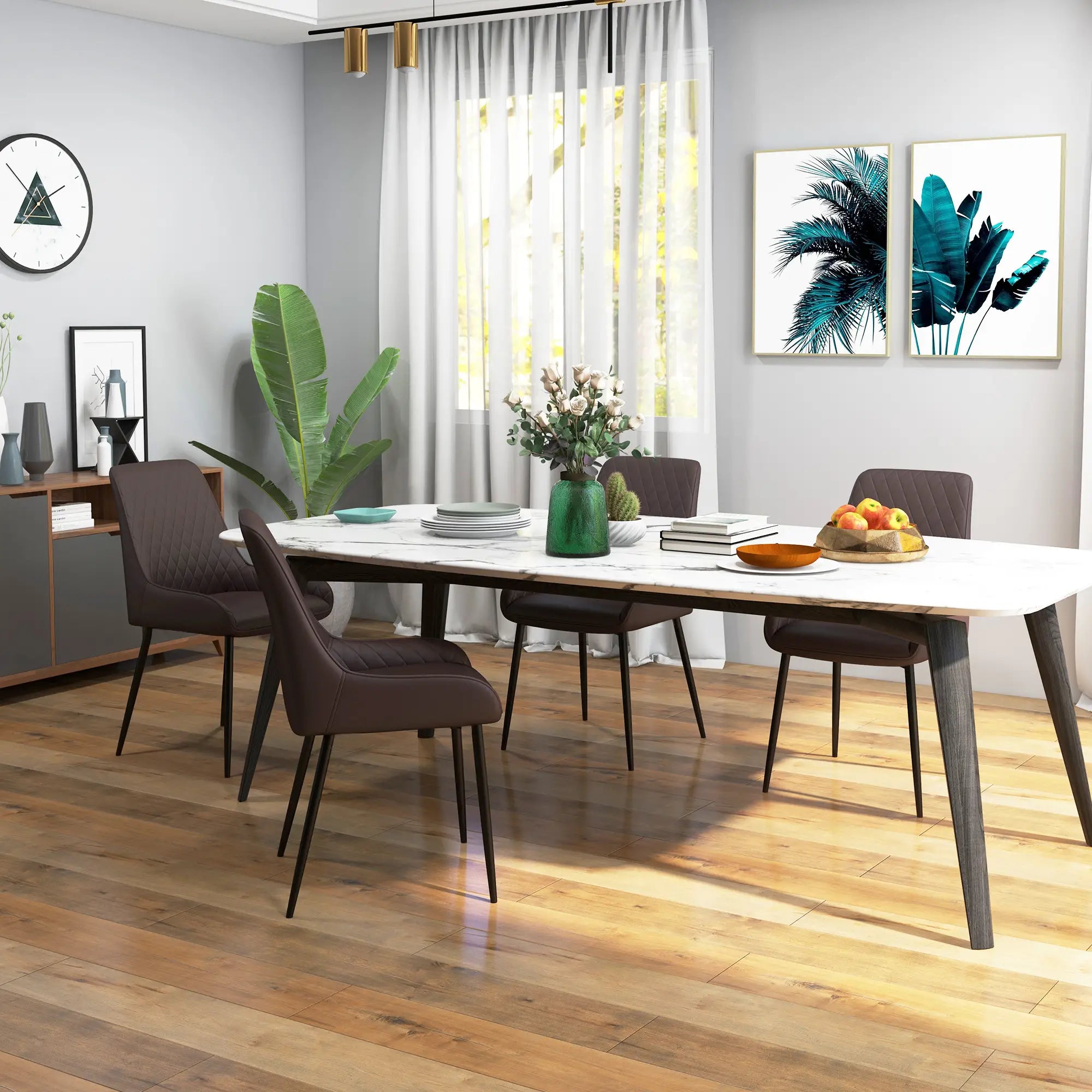 Upholstered Kitchen Chairs, Set of 4, Diamond Tufting, Steel Legs, Brown Bar Stools at Gallery Canada