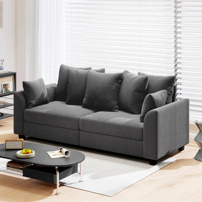 Corduroy Couch, 3 Seater Sofa, Modern Upholstered with Curved Armrests, 8 Removable Pillows, Dark Grey 3-Seater Sofas at Gallery Canada