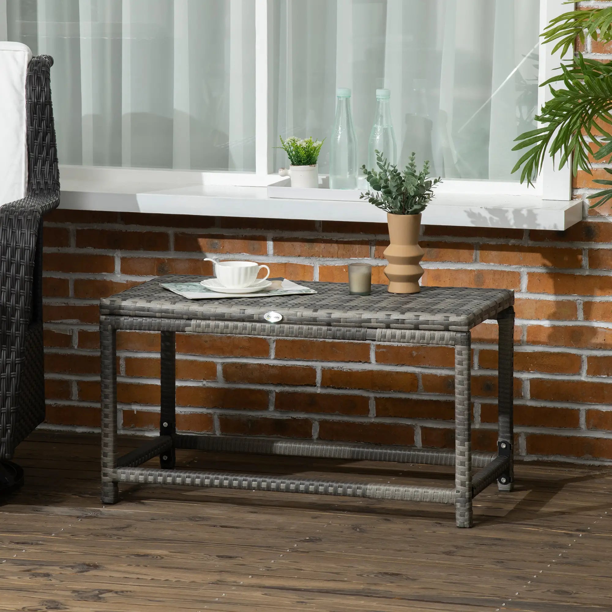 Patio Rattan End Table, Outdoor Side Table Mixed Grey, Grey Patio Side Tables at Gallery Canada