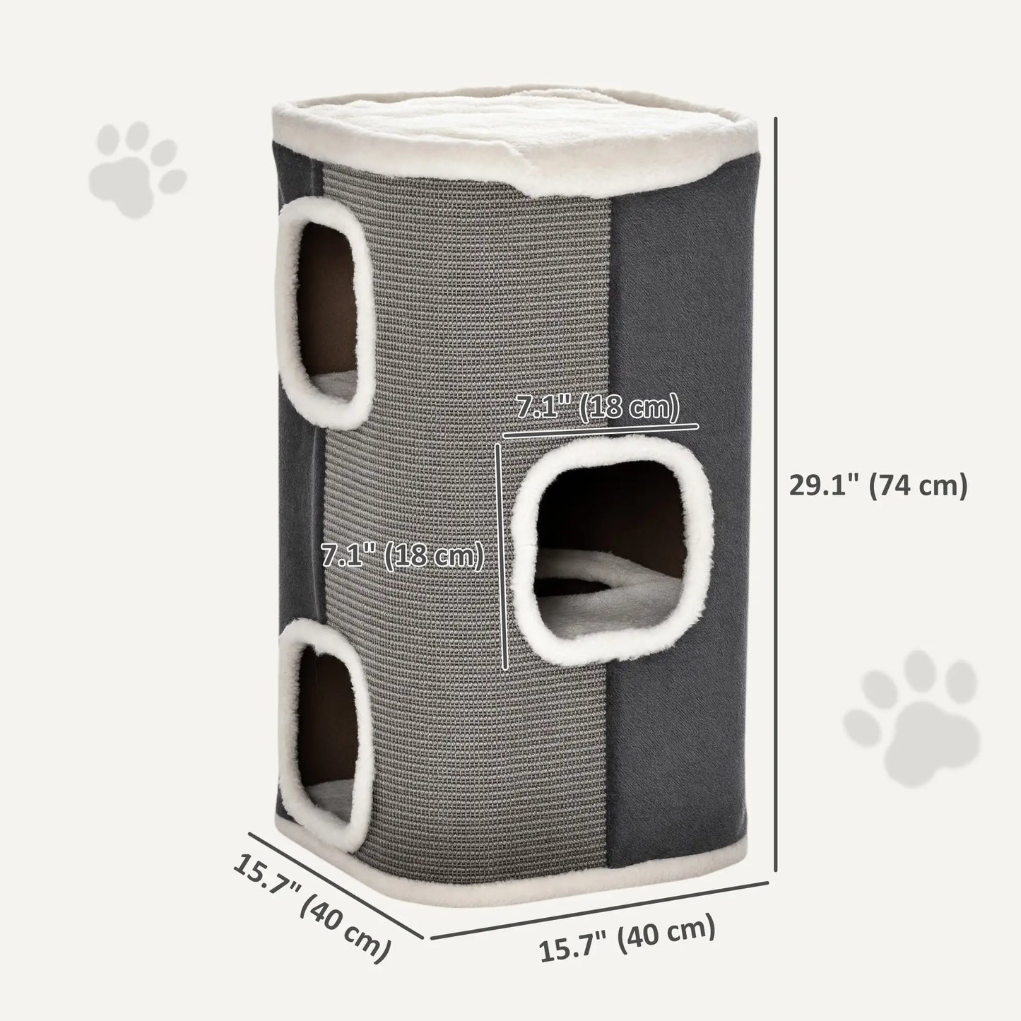 4-Story Cat House, Sisal Scratching Surface, Removable Cushion, 16" x 16" x 29", Grey Cat Houses at Gallery Canada