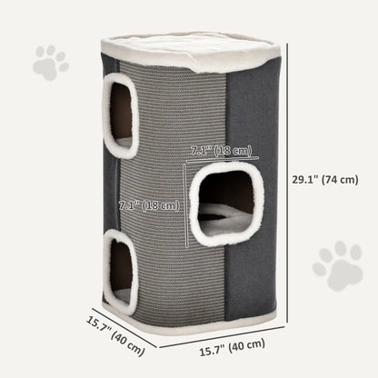 4-Story Cat House, Sisal Scratching Surface, Removable Cushion, 16" x 16" x 29", Grey Cat Houses at Gallery Canada