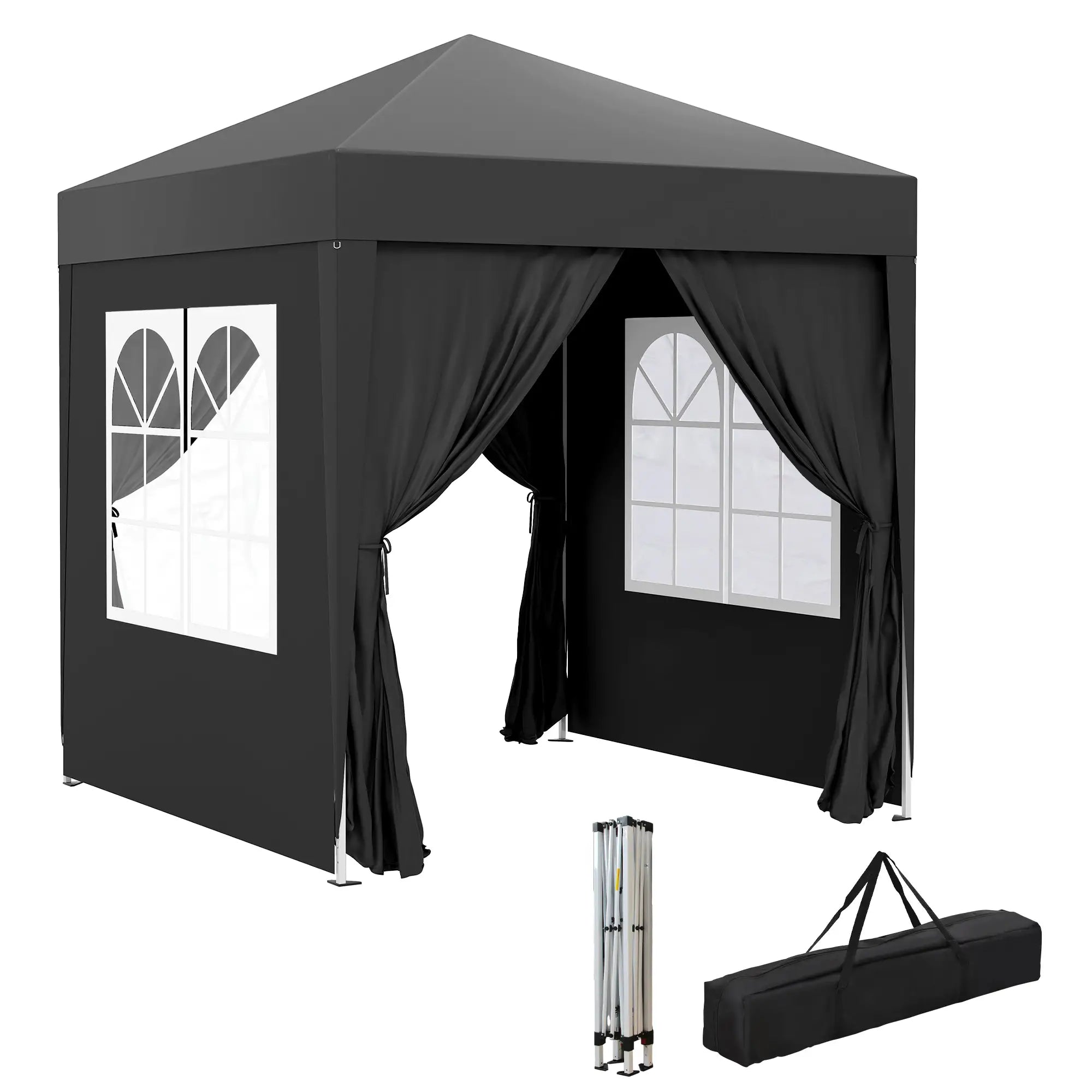 6.6'x6.6' Pop Up Canopy Tent, Instant Sun Shelter Gazebo, Black Pop Up Canopies at Gallery Canada