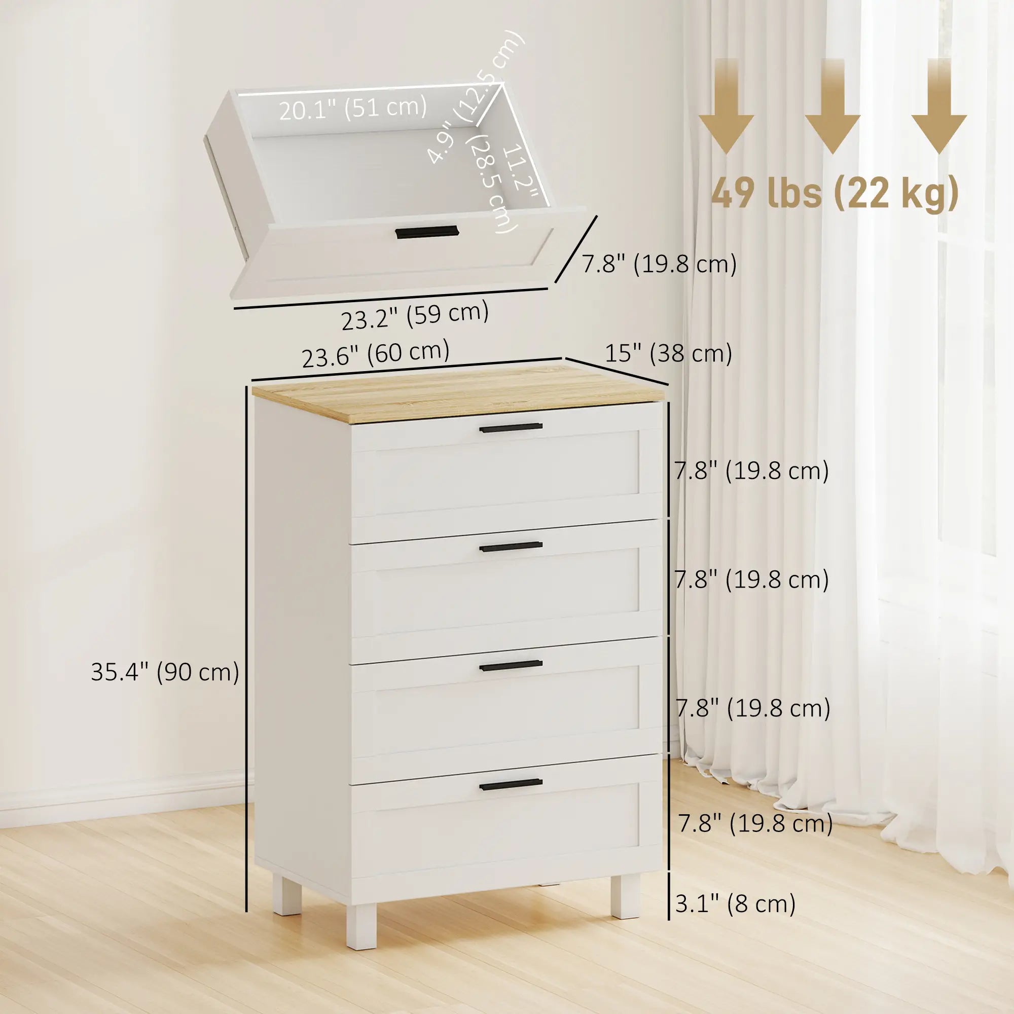 4 Drawer Dresser, Solid Wood Legs, White Storage Cabinets at Gallery Canada