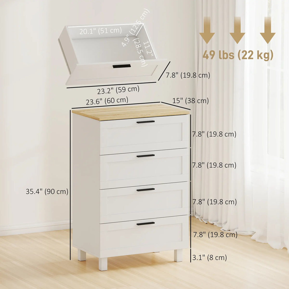 4 Drawer Dresser, Solid Wood Legs, White Storage Cabinets at Gallery Canada