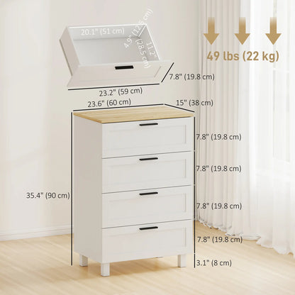 4 Drawer Dresser, Solid Wood Legs, White Storage Cabinets at Gallery Canada