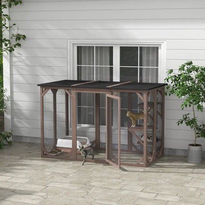 Indoor Outdoor Cat Cage, Catio Enclosure, Small Animal Hutch for Rabbit, Kitten, 3-Level, Lock, Camel Outdoor Cat Enclosures at Gallery Canada